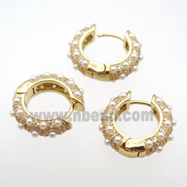 copper hoop earring pave pearlglass, gold plated