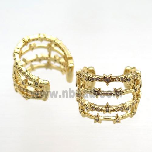 copper Rings pave zircon, Resizable, gold plated