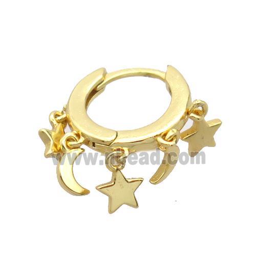 copper Hoop Earrings with moon star, gold plated