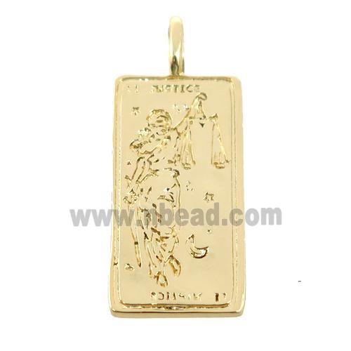 copper rectangle tarot card pendant, gold plated