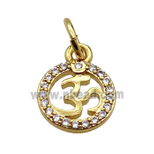 copper circle pendant pave zircon with Om symbol, gold plated