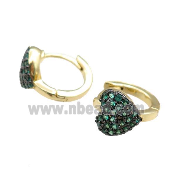 copper Hoop Earrings with heart pave zircon, gold plated
