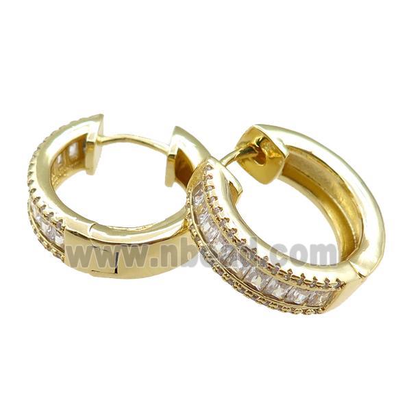 copper Hoop Earrings paved zircon, gold plated