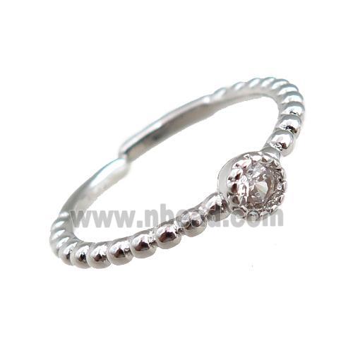 copper Rings pave zircon, adjustable, platinum plated