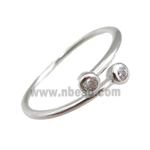 copper Rings pave zircon, adjustable, platinum plated