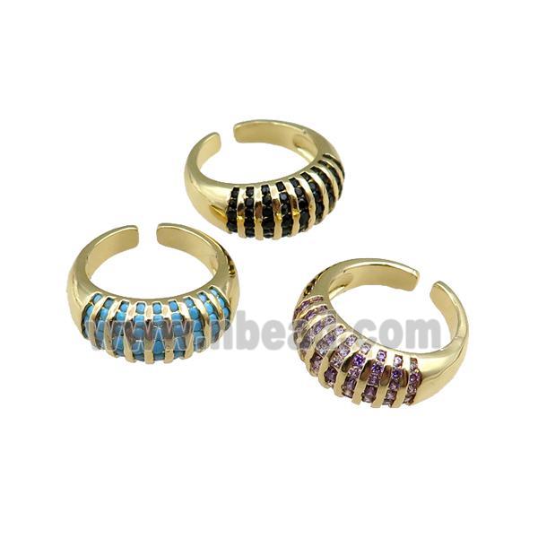 copper Rings pave zircon, mixed, adjustable, gold plated