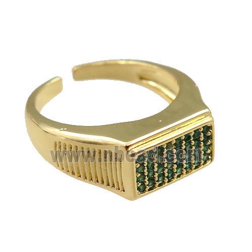 copper Rings pave green zircon, adjustable, gold plated