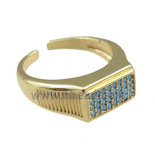 copper Rings pave blue zircon, adjustable, gold plated