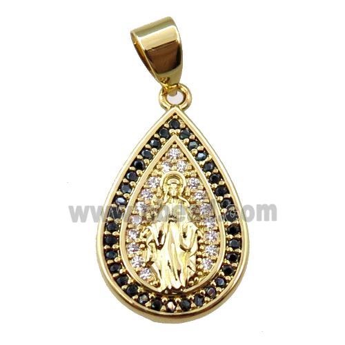 copper teardrop pendant pave zircon, jesu, gold plated