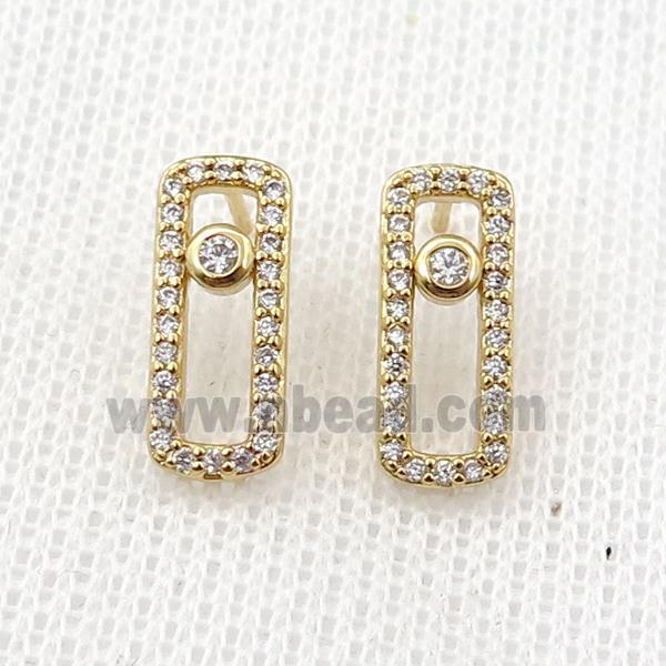 copper Stud Earring pave zircon, gold plated