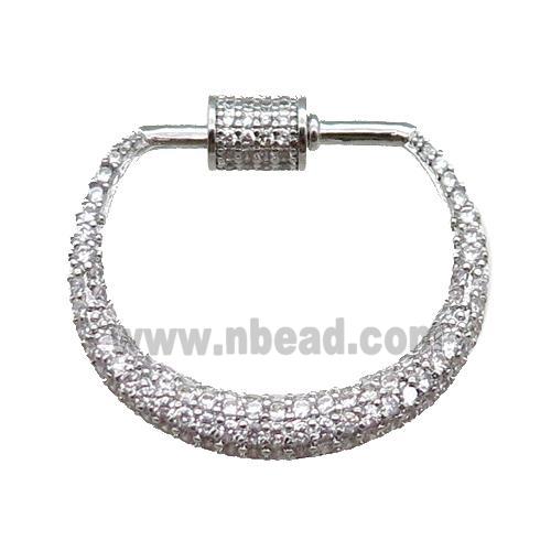 copper carabiner clasp paved zircon, platinum plated