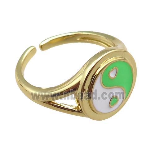 copper rings with enameled, yinyang, adjustable, gold plated