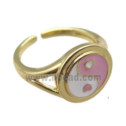 copper rings with enameled, yinyang, adjustable, gold plated