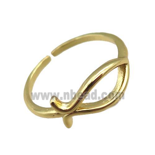 adjustable copper ring, fish, gold plated