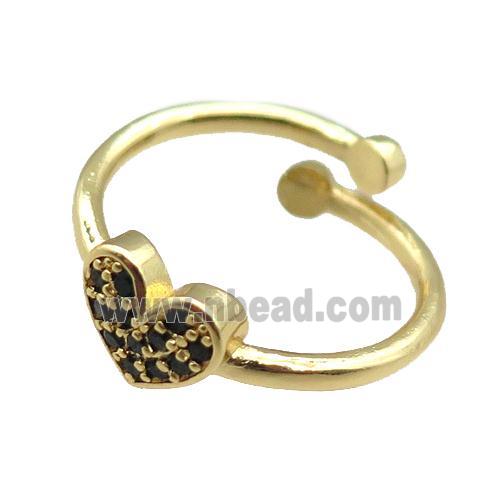 adjustable copper ring with heart pave zircon, gold plated