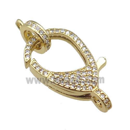 copper Lobster Clasp pave zircon, gold plated