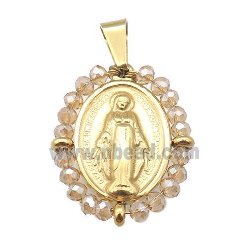 stainless steel Jesus pendant with champagne crystal glass wrapped, gold plated