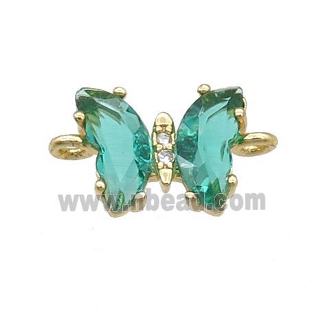 green Crystal Glass Butterfly Connector, gold plated