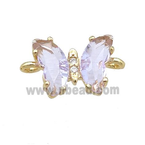 lavender Crystal Glass Butterfly Connector, gold plated