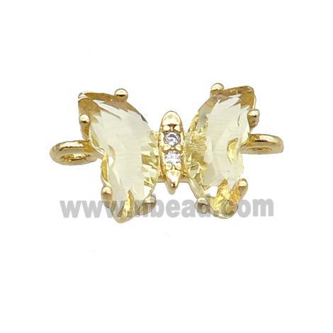 yellow Crystal Glass Butterfly Connector, gold plated