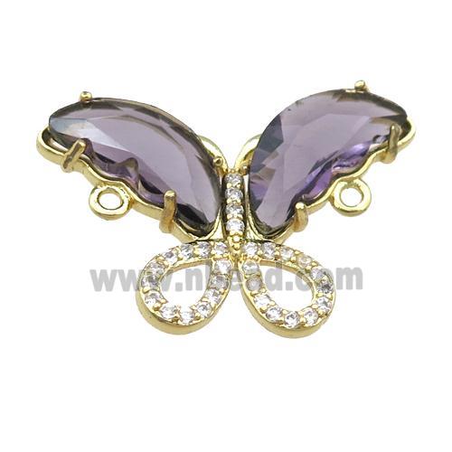 purple Crystal Glass Butterfly Connector, gold plated