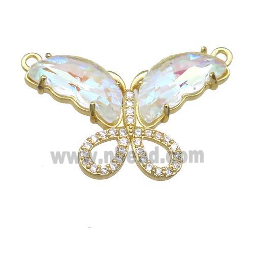 clear AB-color Crystal Glass Butterfly Pendant with 2loops, gold plated