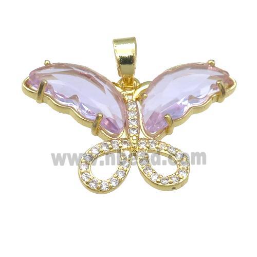 lavender Crystal Glass Butterfly Pendant, gold plated