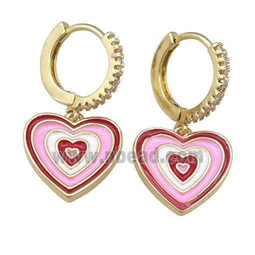 copper Hoop Earring with Enamel Heart, gold plated