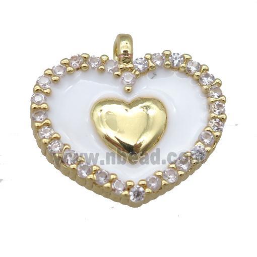 copper heart pendant pave zircon with white enamel, gold plated