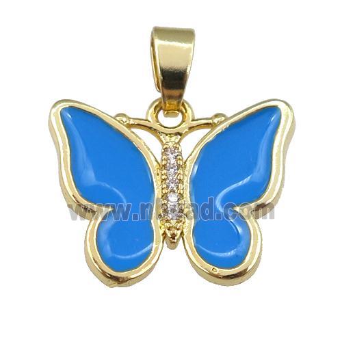 copper butterfly pendant with skyblue enamel, gold plated