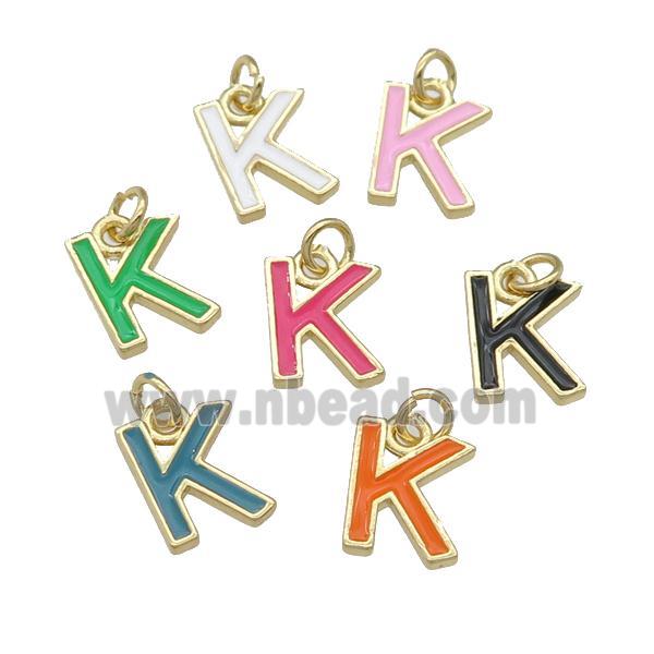 copper Letter-K pendant with enamel, mixed, gold plated