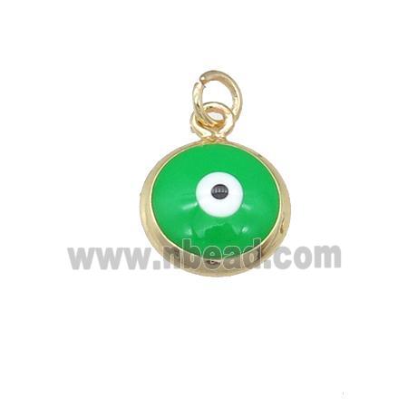 copper Evil Eye pendant with green enamel, gold plated