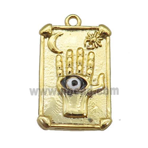copper Tarot Card pendant with black enamel eye, hand, gold plated