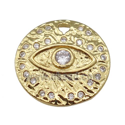 copper Eye charm pendant paved zircon, circle, gold plated