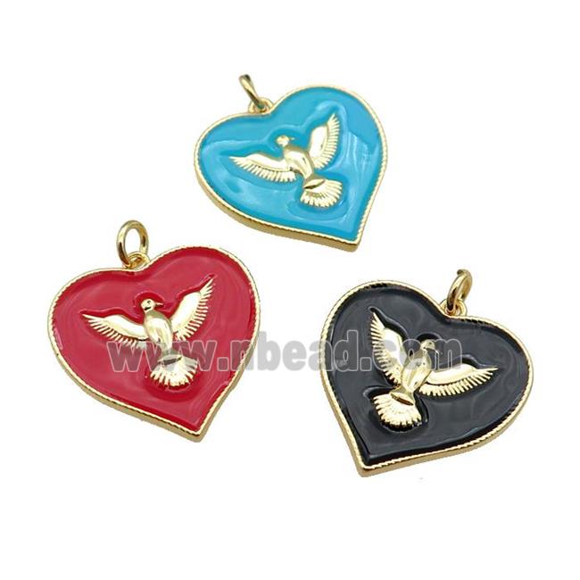 copper Heart pendant with enamel, hawk, gold plated, mixed