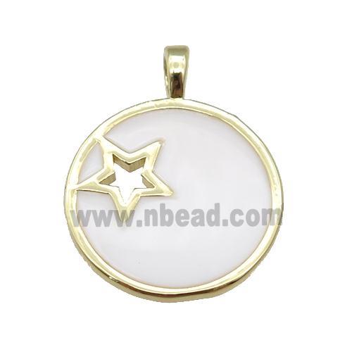 copper Circle pendant with white enamel, star, gold plated