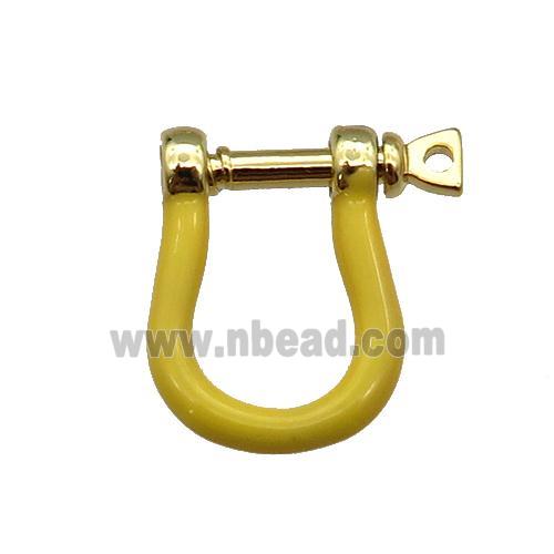 copper U-clasp with yellow enamel, gold plated