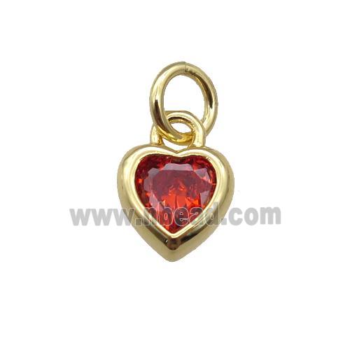 copper Heart pendant paved red zircon, gold plated
