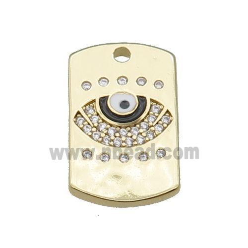copper rectangle paved zircon with black enamel eye, gold plated