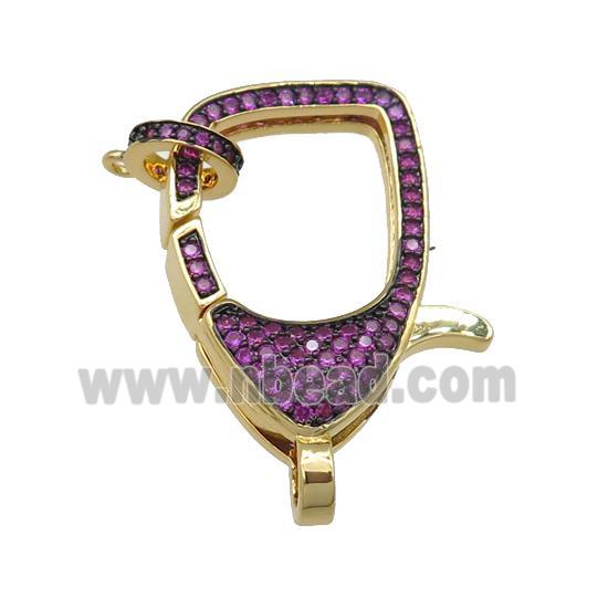 copper Lobster Clasp paved hotpink zircon, gold plated