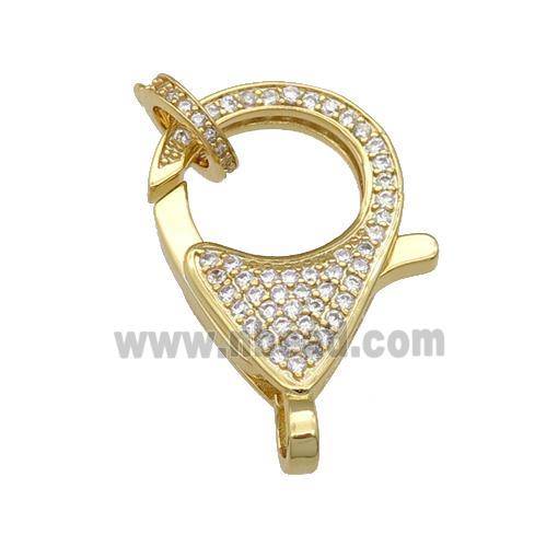 copper Lobster Clasp paved zircon, gold plated