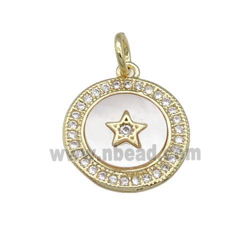 copper circle Star pendant paved shell, zircon, gold plated