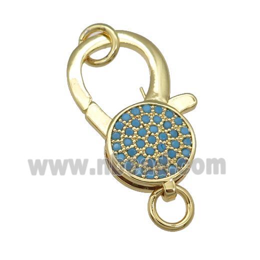 copper Lobster Clasp paved turq zircon, gold plated