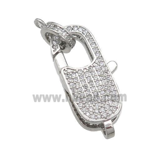 copper Lobster Clasp paved zircon, platinum plated