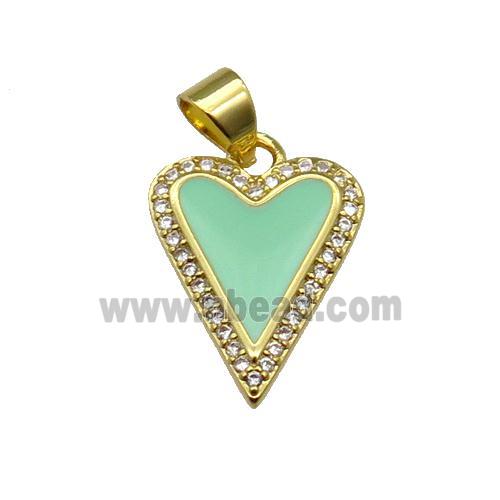 copper Heart pendant pave zircon with green enamel, gold plated