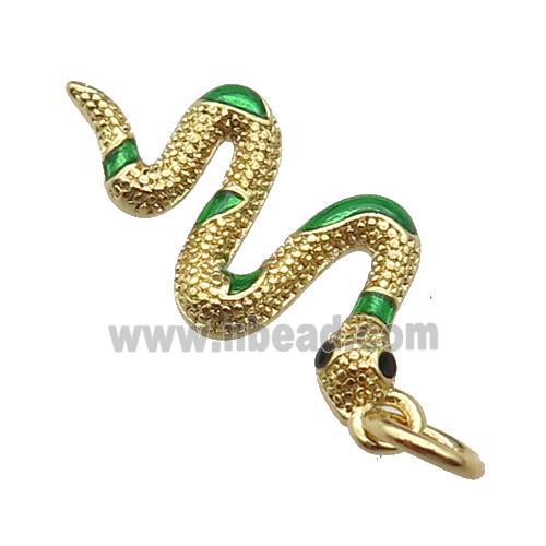 copper Snake pendant, green enamel, gold plated