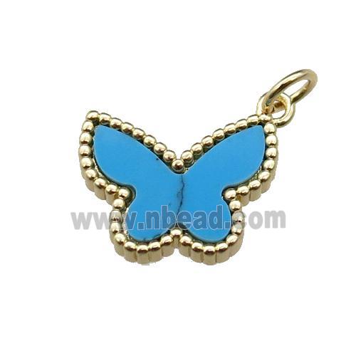 copper Butterfly pendant pave Turquoise, gold plated