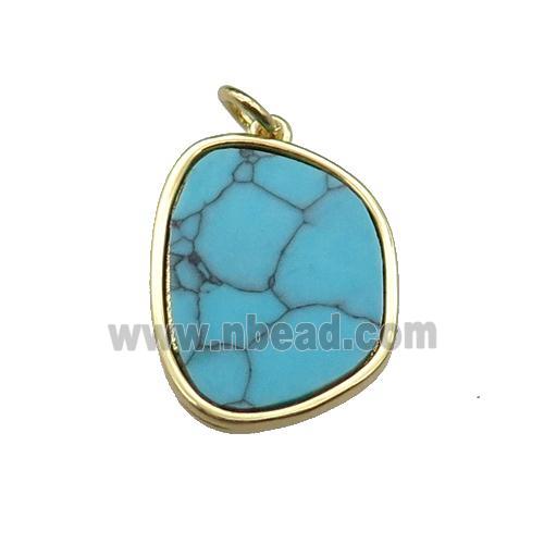 copper pendant pave turquoise, gold plated