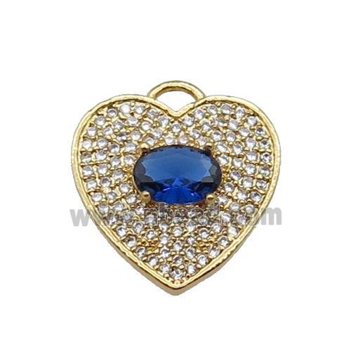 copper Heart pendant pave zircon, blue, gold plated