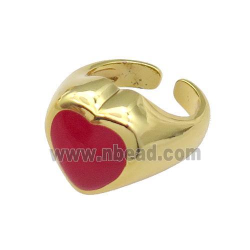 copper Heart Ring red enamel gold plated